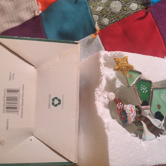 2/20$ INTERNATIONAL SILVER CO. Snowman Stained Glass Votive - Picture 11 of 12